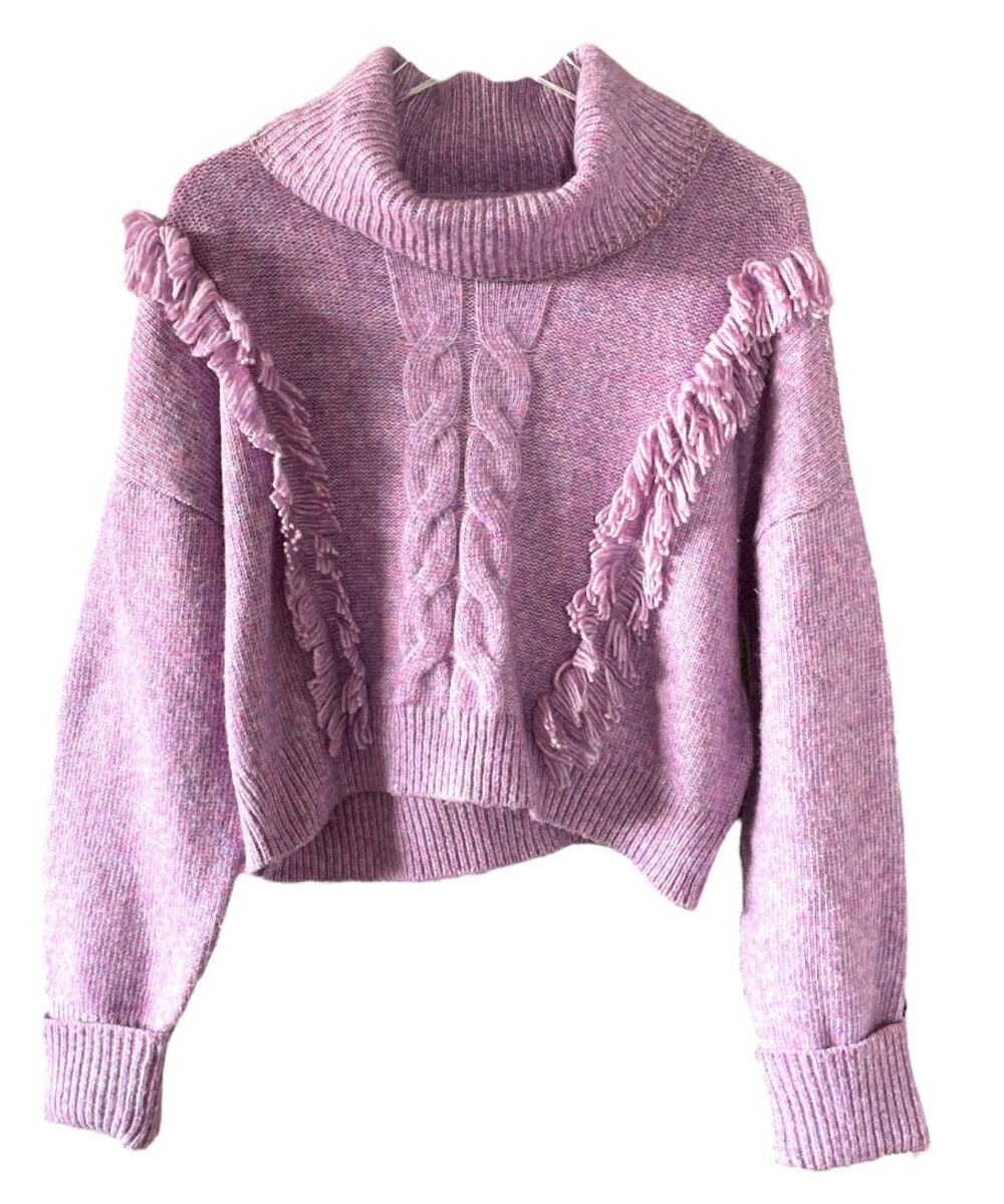 3 FOR $45 SALE | Circus NY Sam Edelman Fringe Turtleneck Sweater Pink L